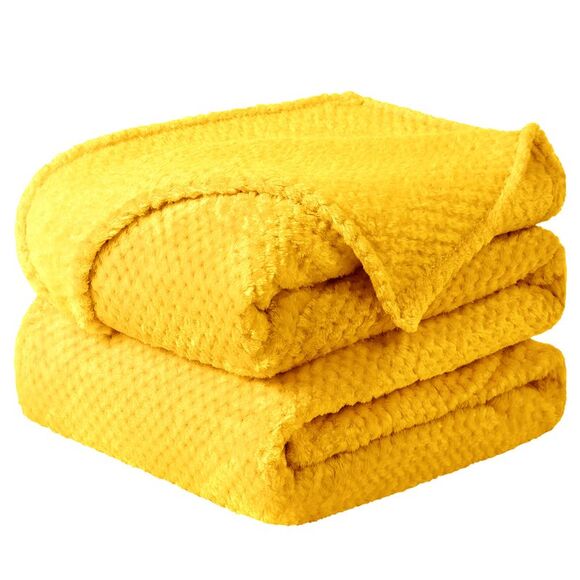 Flannel Fleece Bed Blankets Microfiber 330GSM 90"x90" Yellow - Picture 1 of 6